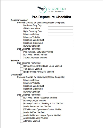 Predeparture checklist